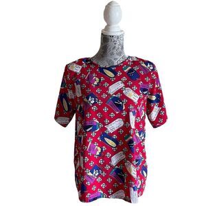 Vintage 80s-90s Kathie Lee Travel Novelty Print Red Blouse
